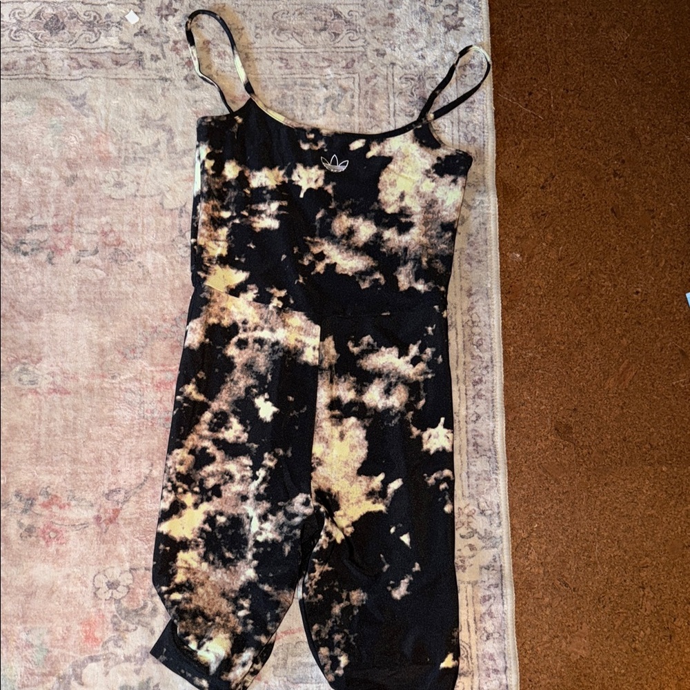adidas Black Tie-Dye Jumpsuit Romper with Yellow & Cream Accents